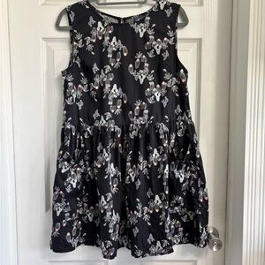 ModCloth Mini Dress Dark Gray With Cactus Print Patch Pockets Size Large